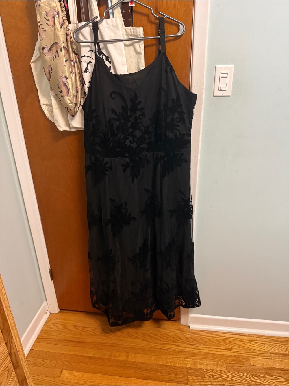 BloomChic Black Floral Flocked Midi Slip Dress